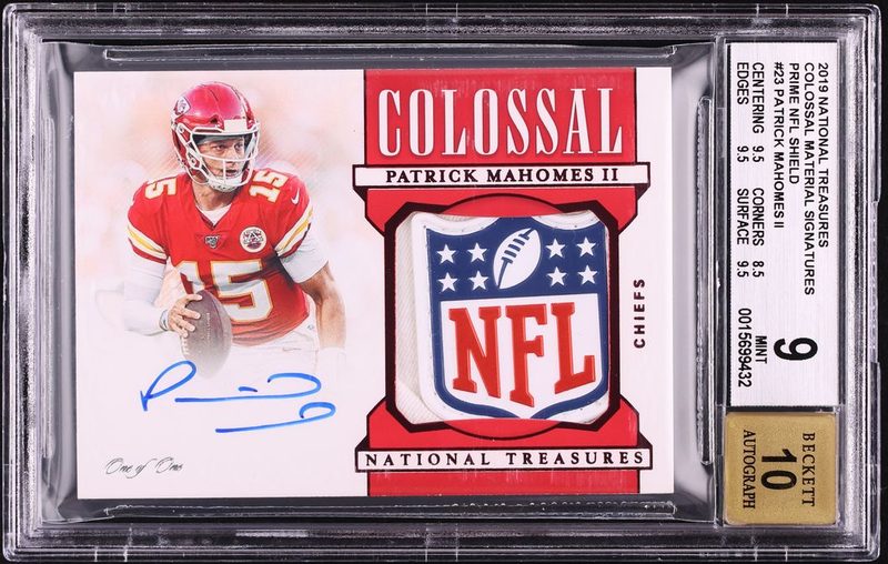 2019 Panini National Treasures Colossal Material Signatures Prime NFL Shield Patrick Mahomes II 23