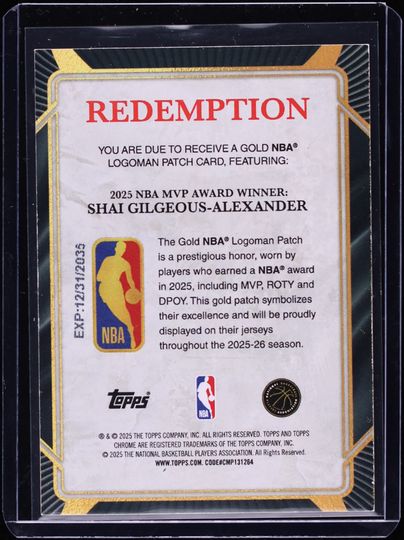 2025 Topps Chrome MVP Award Gold NBA Logoman Patch Card Shai Gilgeous-Alexander /4, Scratched