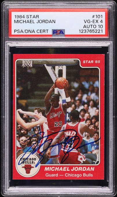 1984 Star Basketball Michael Jordan ROOKIE AUTO DNA 10 #101 PSA 4 VGEX