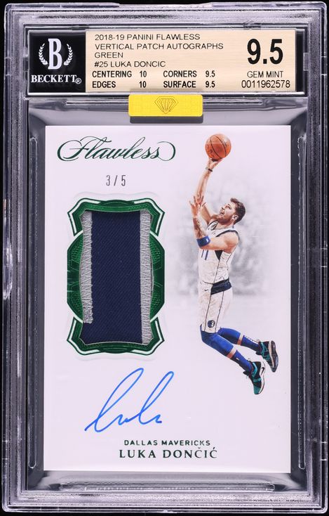 2018 Panini Flawless Green Luka Doncic ROOKIE PATCH AUTO /5 #VP-LDC MBA BGS 9.5 GEM MINT