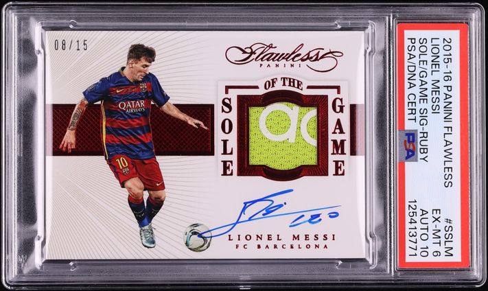 2015-16 Panini Flawless Sole of the Game Signatures Lionel Messi Ruby SSLM