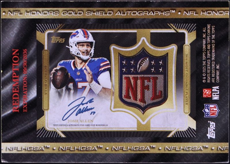 2025 Topps Chrome Honors MVP Award Gold NFL Shield Josh Allen PATCH AUTO 1/1, Redemption + Card