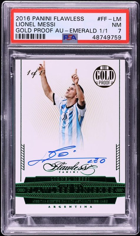 2015-16 Panini Flawless Flawless Finishes Signatures Lionel Messi Emerald-Gold Proof 1/1 FFLM
