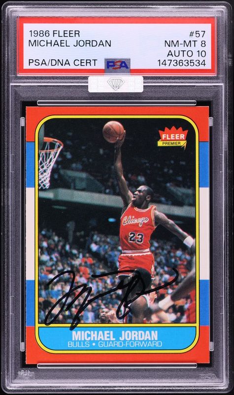 1986 Fleer Basketball Michael Jordan ROOKIE AUTO DNA 10 #57 MBA PSA 8 NM-MT