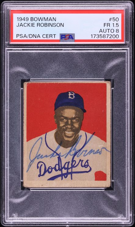 1949 Bowman Jackie Robinson ROOKIE AUTO DNA 8 #50 PSA 1.5 FR