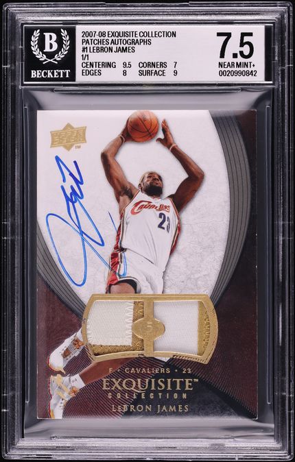 2007 Exquisite Collection Patches LeBron James PATCH AUTO 1/1 #1 BGS 7.5 NRMT+