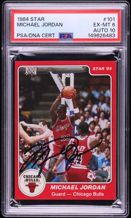 1984 Star Basketball Michael Jordan ROOKIE AUTO DNA 10 #101 PSA 6 EXMT